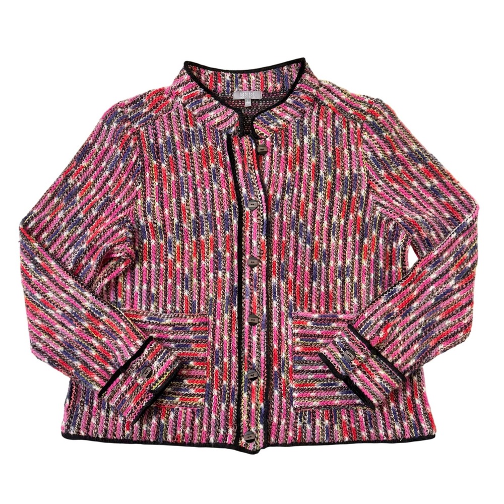 Habitat Cardigan Jacket Womens L Multicolor Textured Knit Button Front 49126